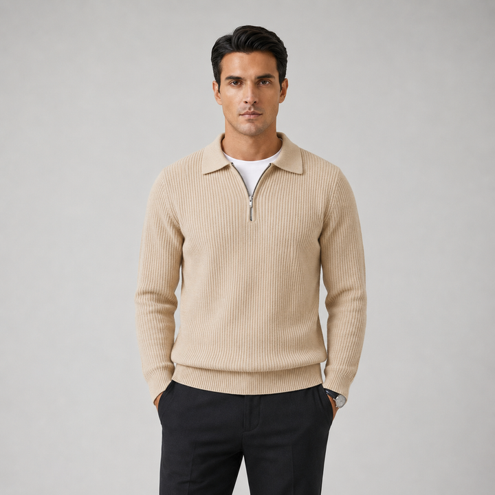 Men's Waffle Knit Quarter-Zip Jumper