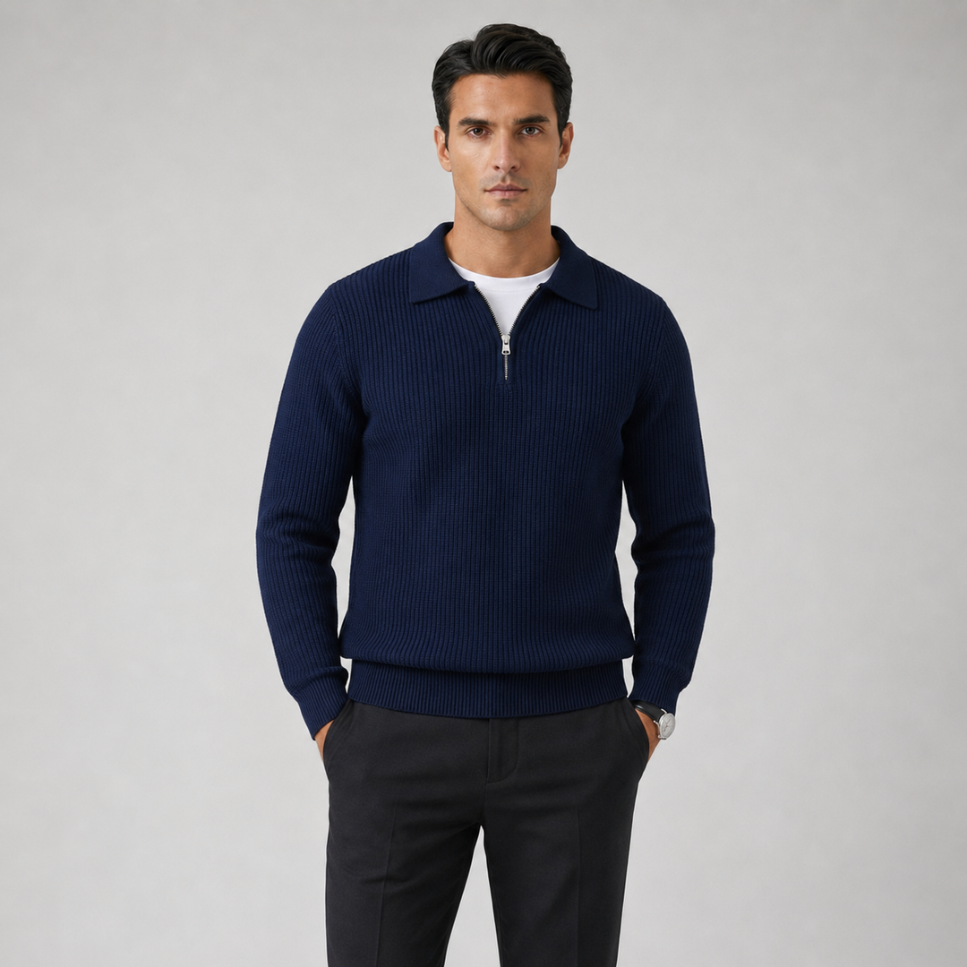 Men's Waffle Knit Quarter-Zip Jumper