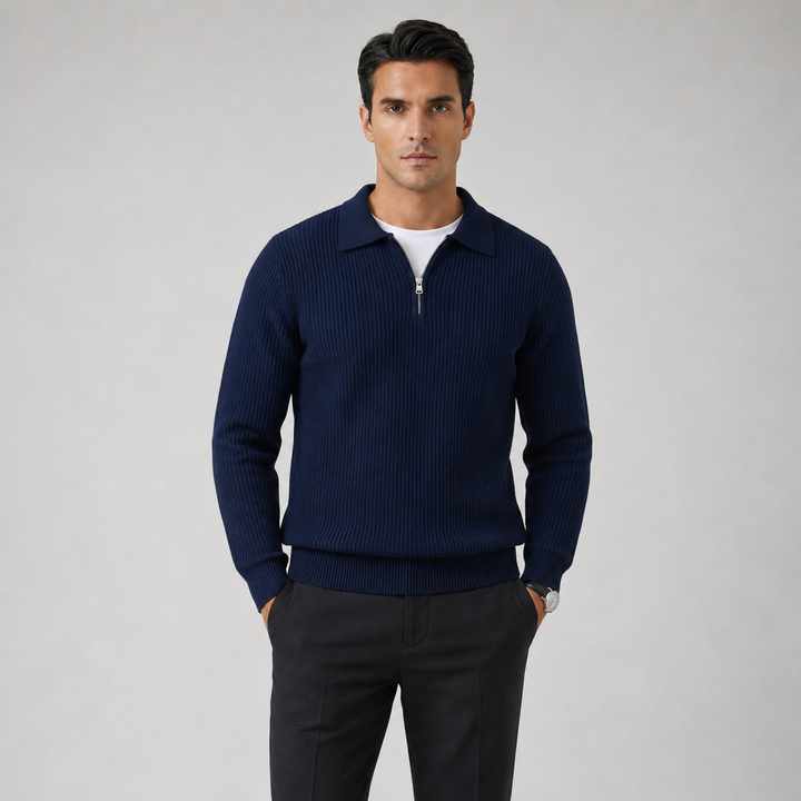 Men's Waffle Knit Quarter-Zip Jumper
