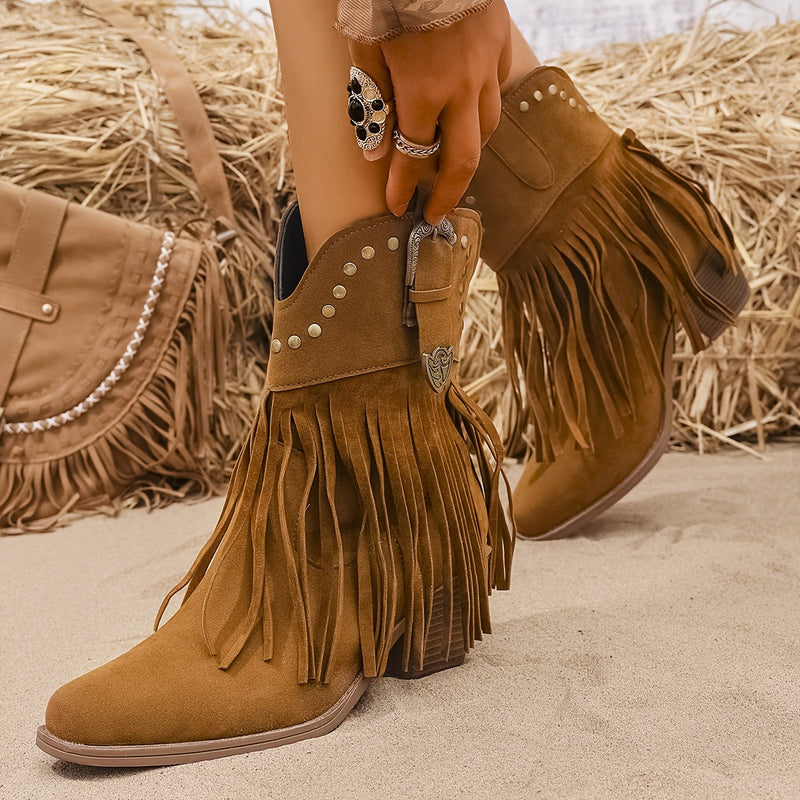 Women's Western Studded Fringe Ankle Boots