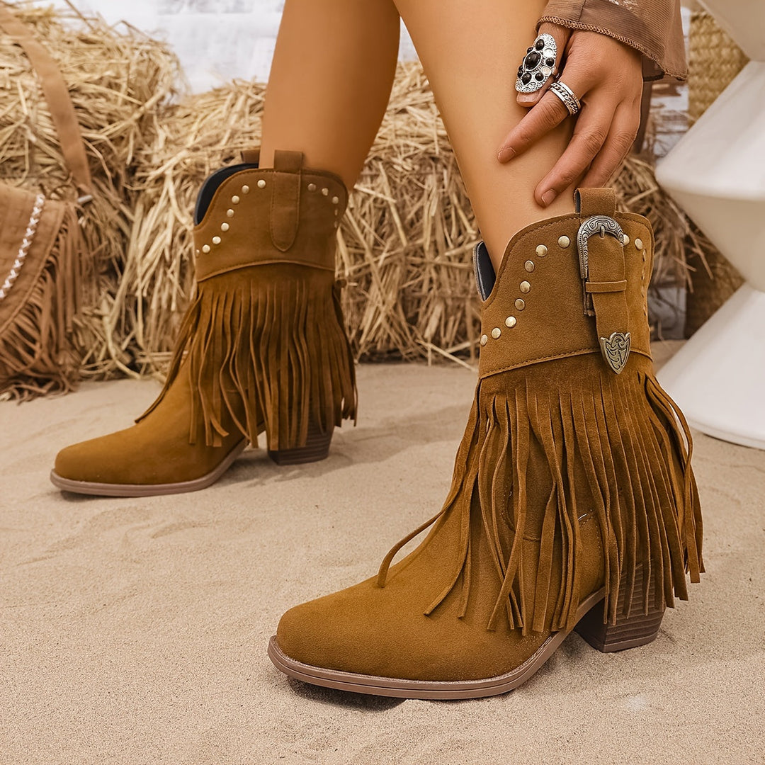 Women's Western Studded Fringe Ankle Boots
