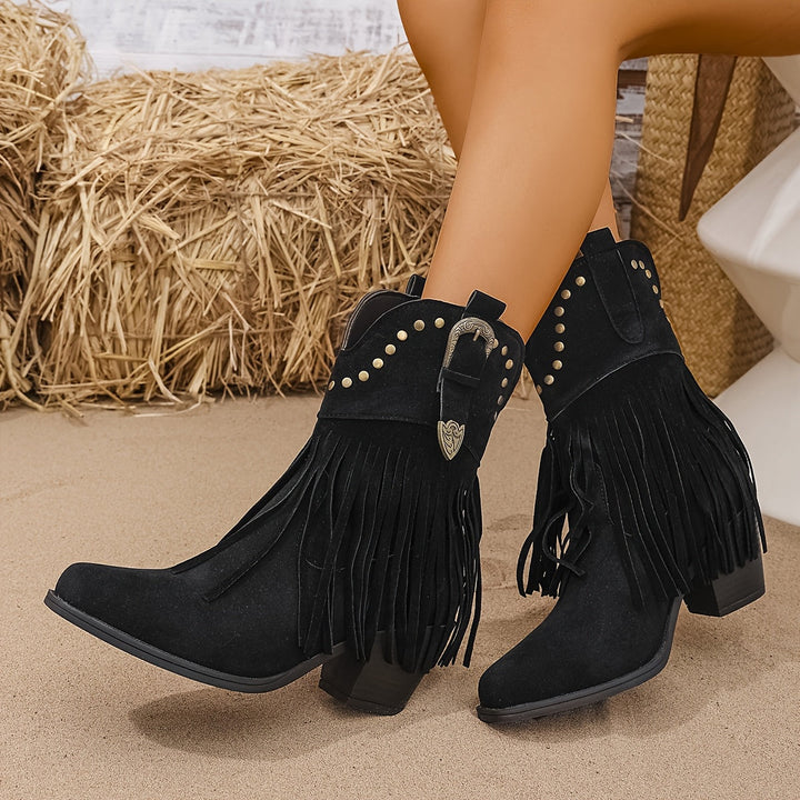 Women's Western Studded Fringe Ankle Boots