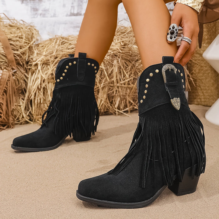 Women's Western Studded Fringe Ankle Boots