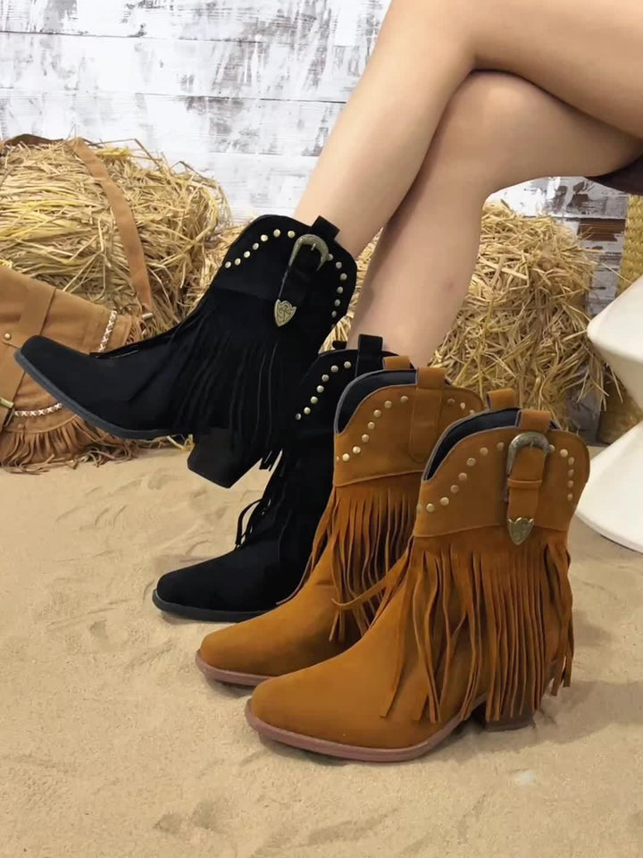 Women's Western Studded Fringe Ankle Boots