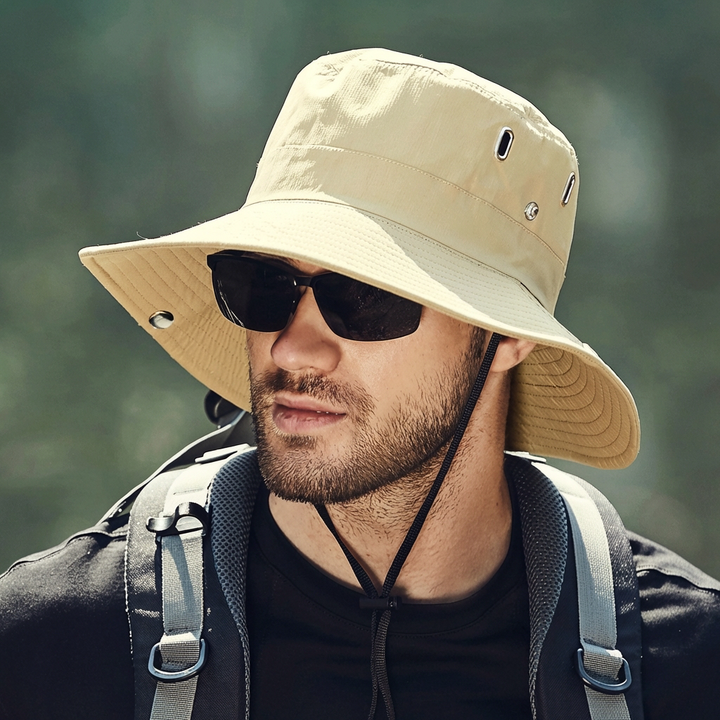 Men's Wide-Brim Outdoor Hat with Adjustable Chin Cord