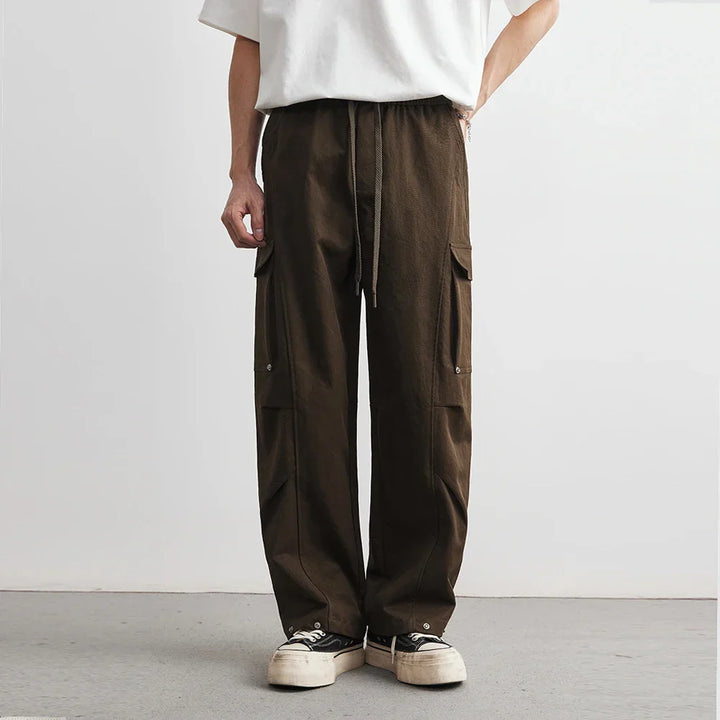 Men's Wide-Leg Cargo Trousers with Flap Pockets