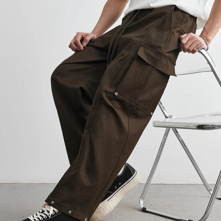 Men's Wide-Leg Cargo Trousers with Flap Pockets