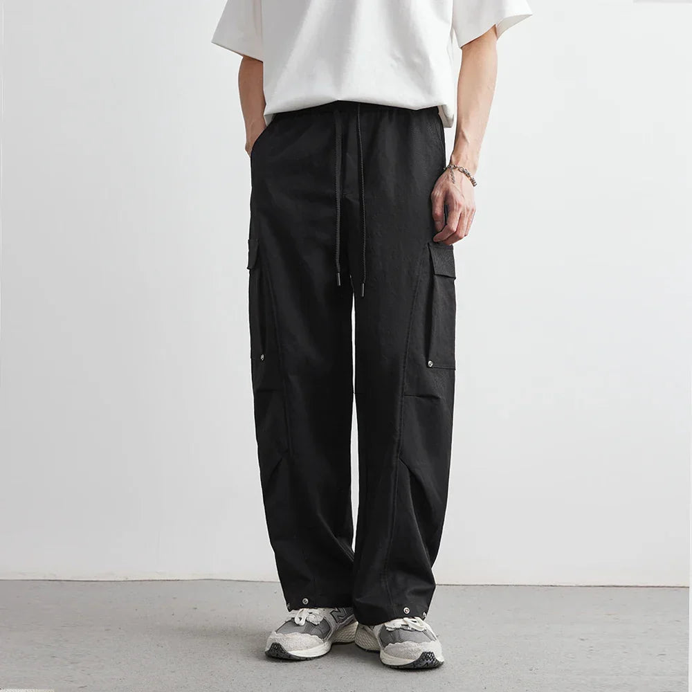 Men's Wide-Leg Cargo Trousers with Flap Pockets