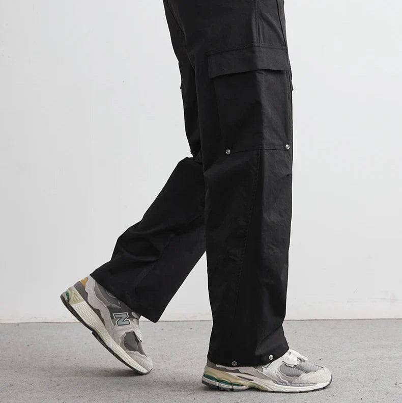Men's Wide-Leg Cargo Trousers with Flap Pockets