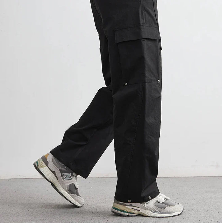 Men's Wide-Leg Cargo Trousers with Flap Pockets
