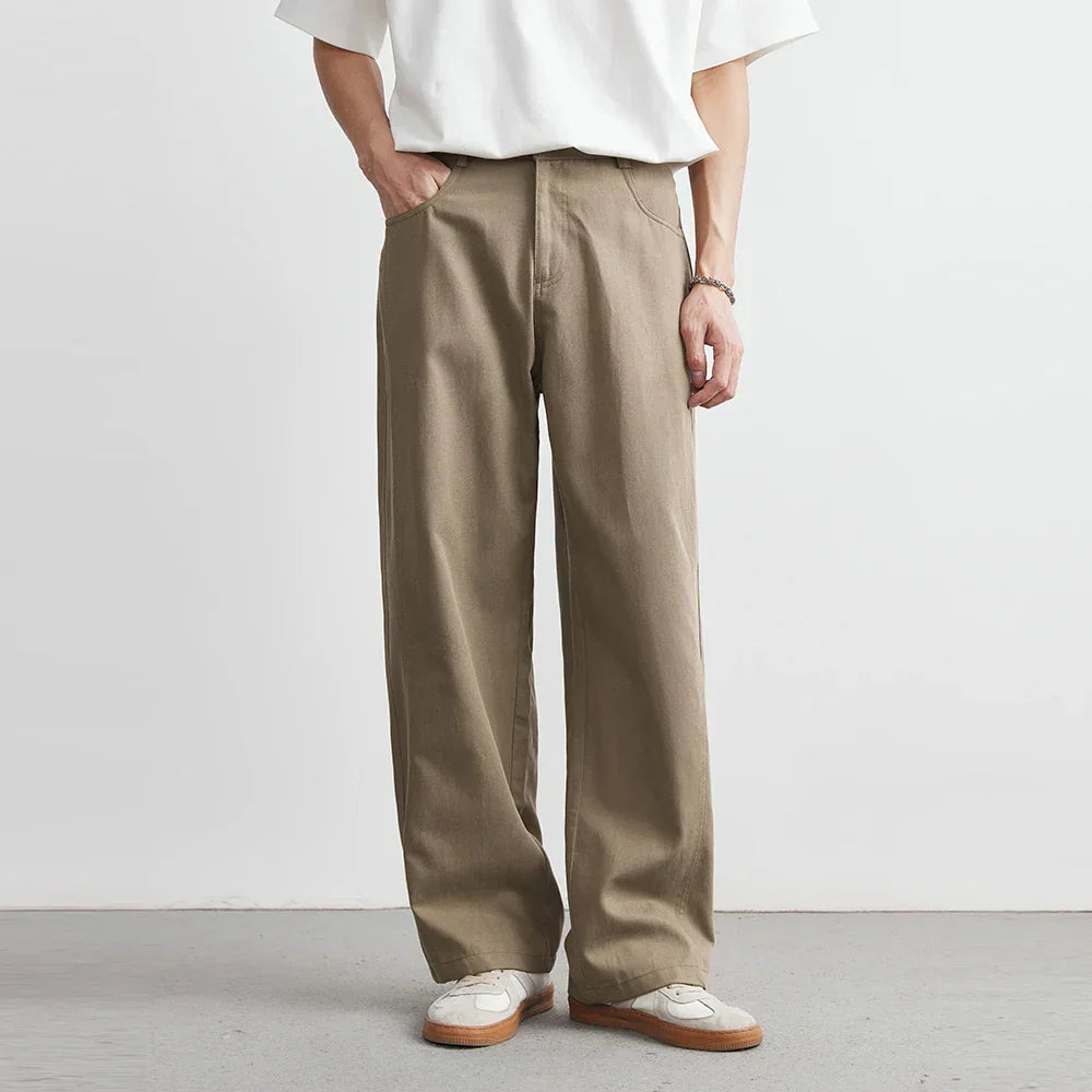 Men's Wide-Leg Flat-Front Trousers