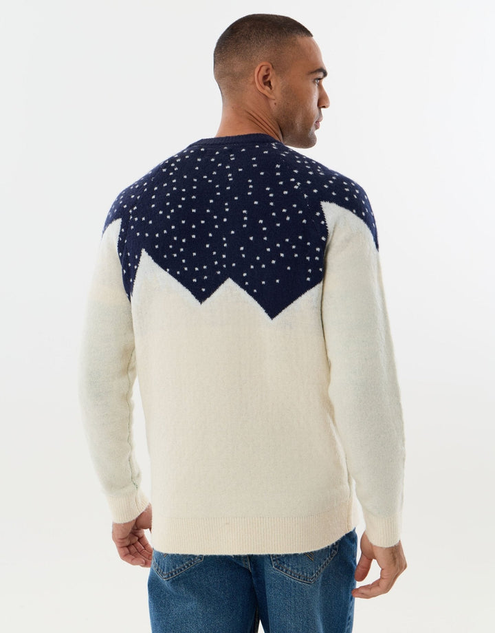 Men's Christmas Jumper Skiing Bear Winter Scene in Beige