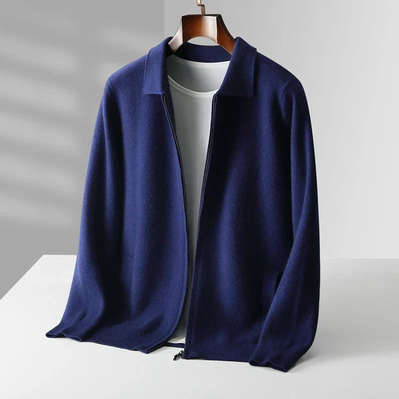 Men's Zip-Front Knitted Cardigan with Shirt Collar