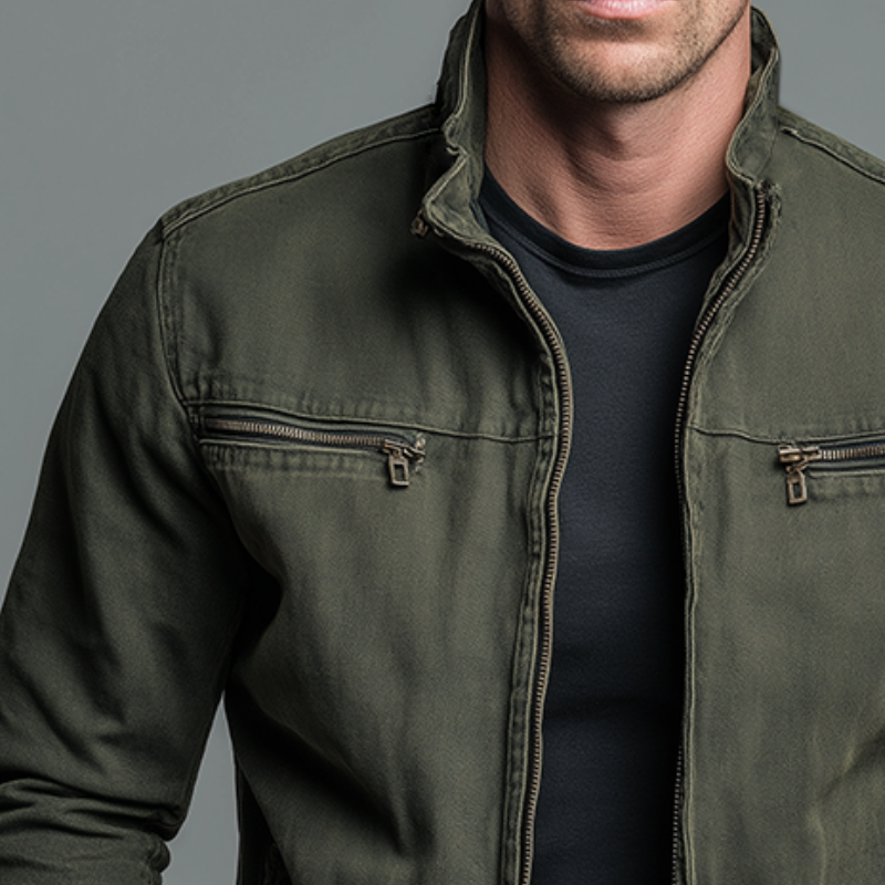 Men's Zip-Front Stand Collar Utility Jacket