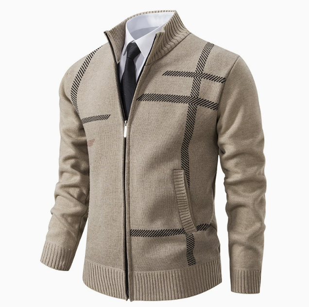 Men's Zip-Front Textured Knit Cardigan