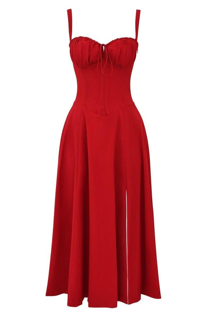 Blomstret Corset Midikjole med Slids
