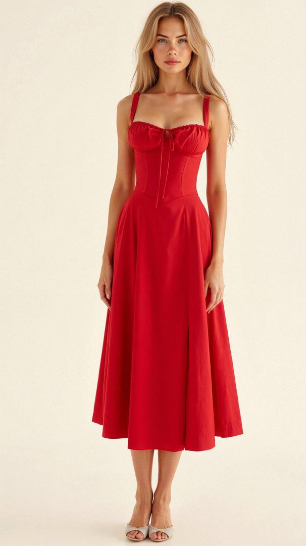 Blomstret Corset Midikjole med Slids
