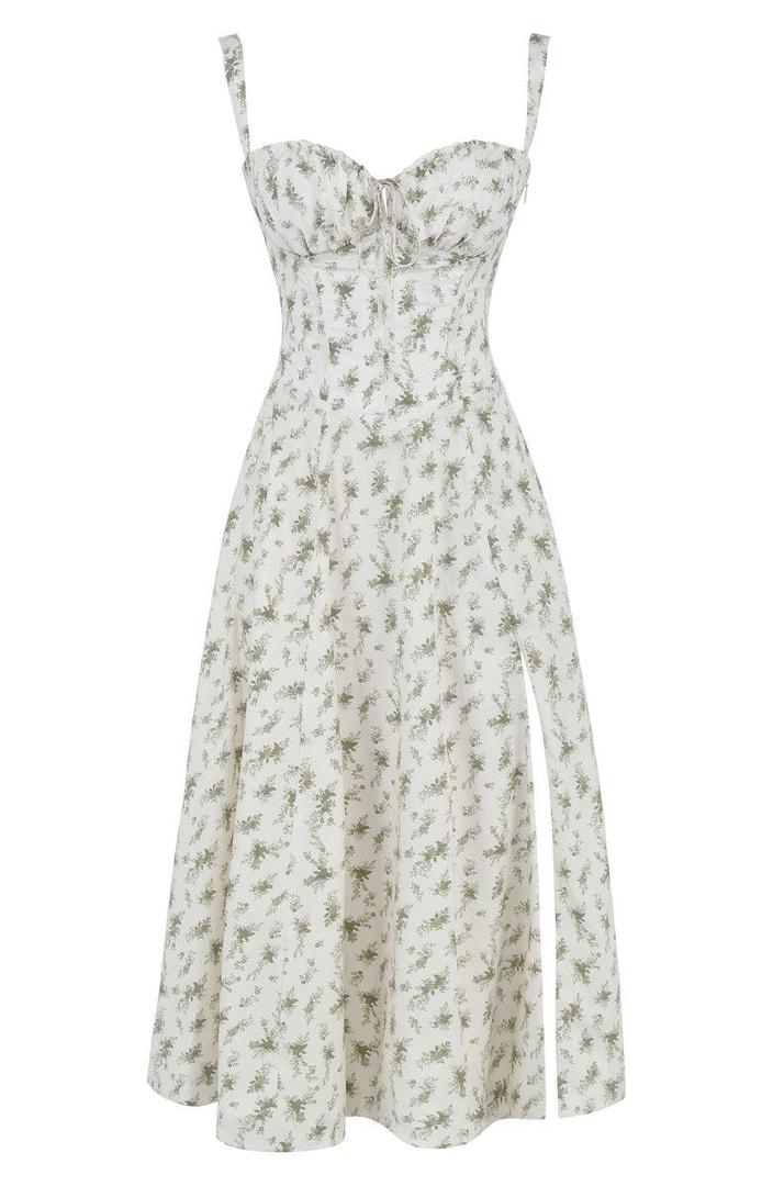 Blomstret Corset Midikjole med Slids