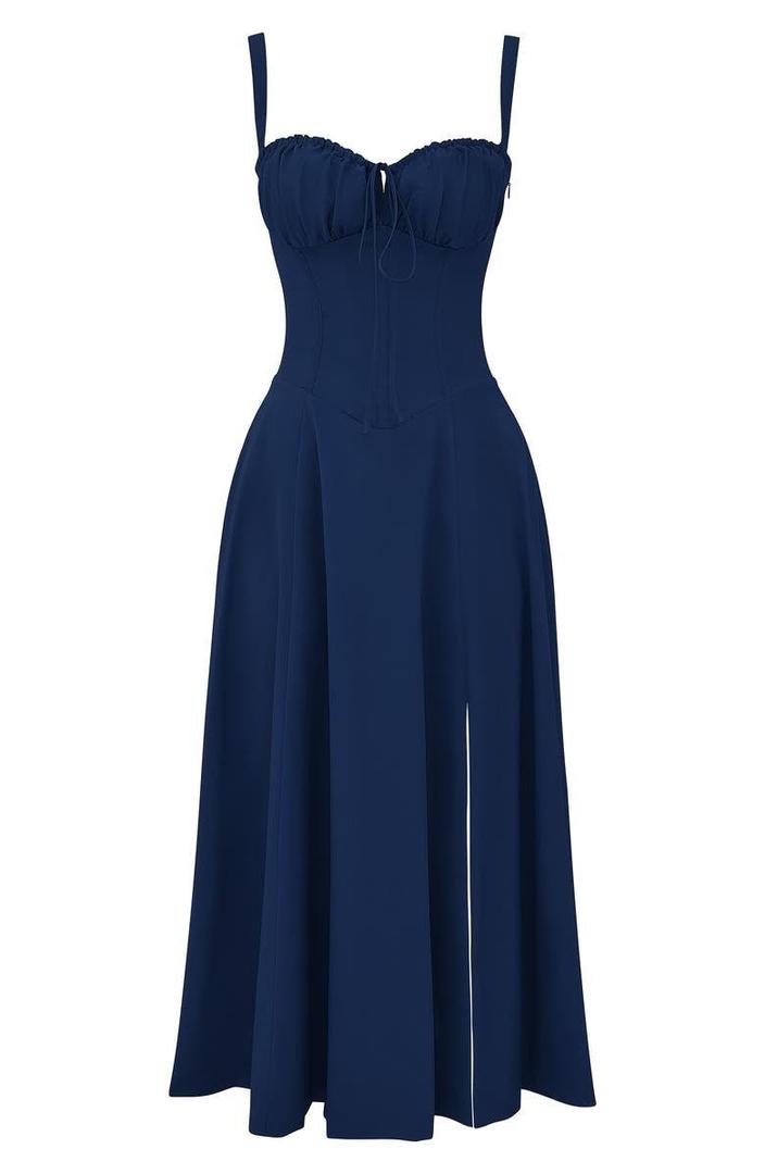 Blomstret Corset Midikjole med Slids