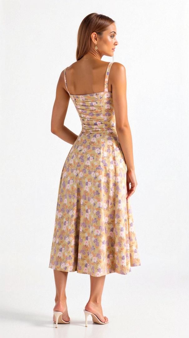 Blomstret Corset Midikjole med Slids