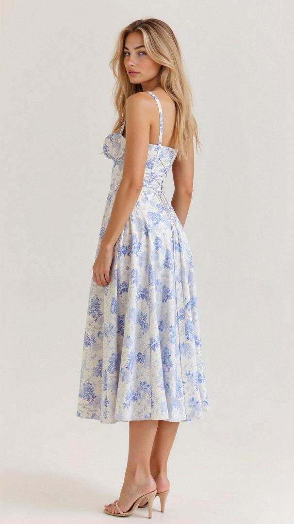 Blomstret Corset Midikjole med Slids