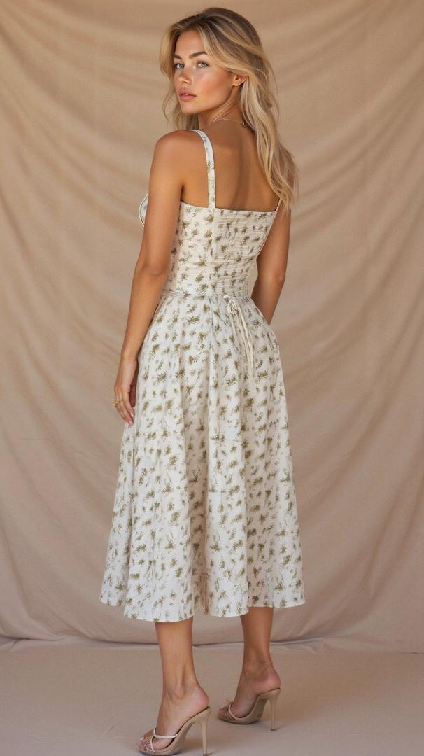 Blomstret Corset Midikjole med Slids