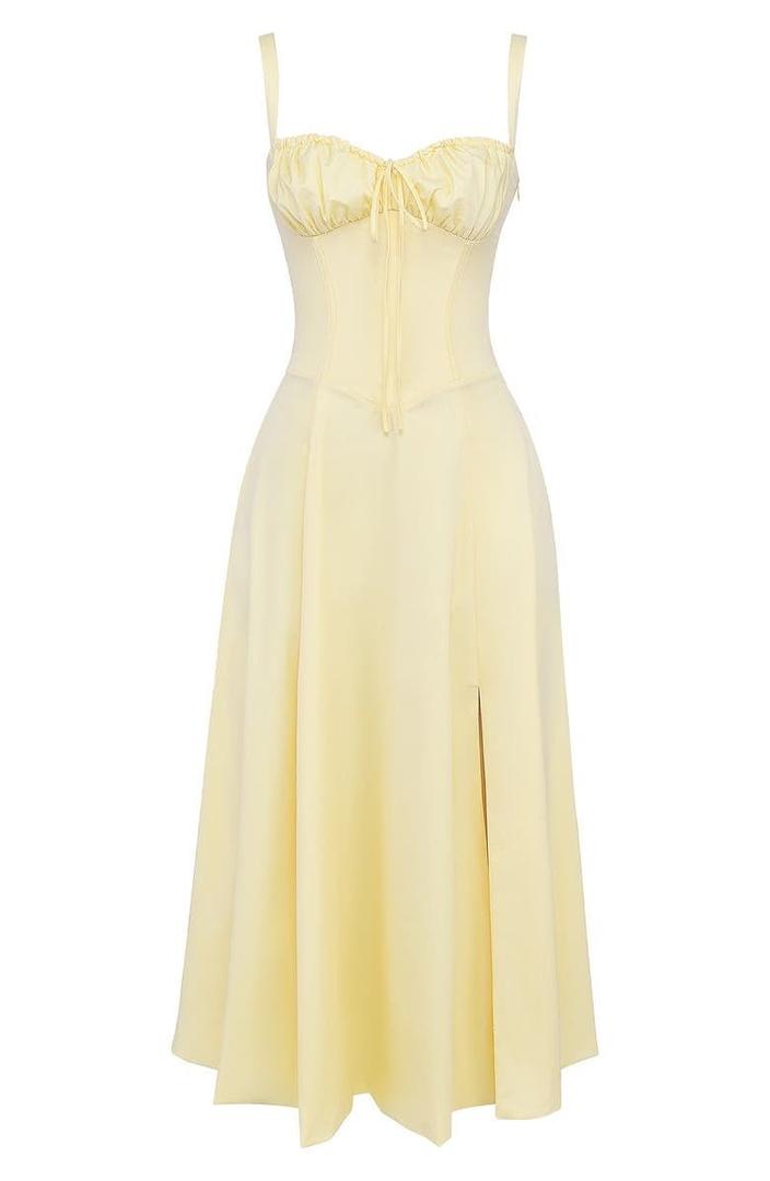 Blomstret Corset Midikjole med Slids