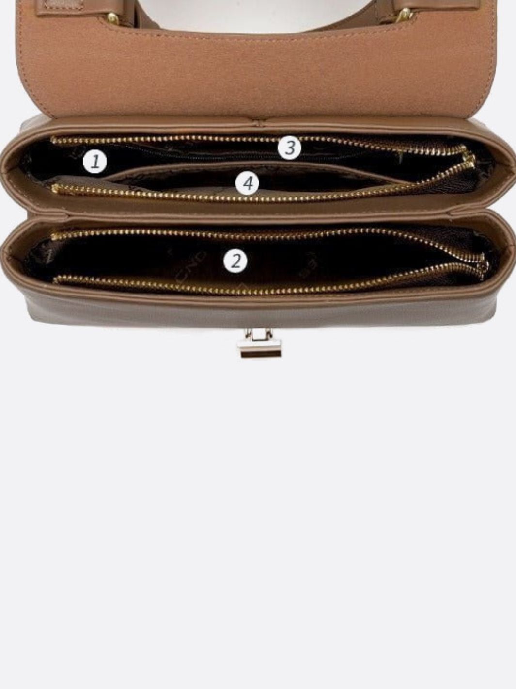 Taupe Håndtaske med Klap Rem og Guldlås