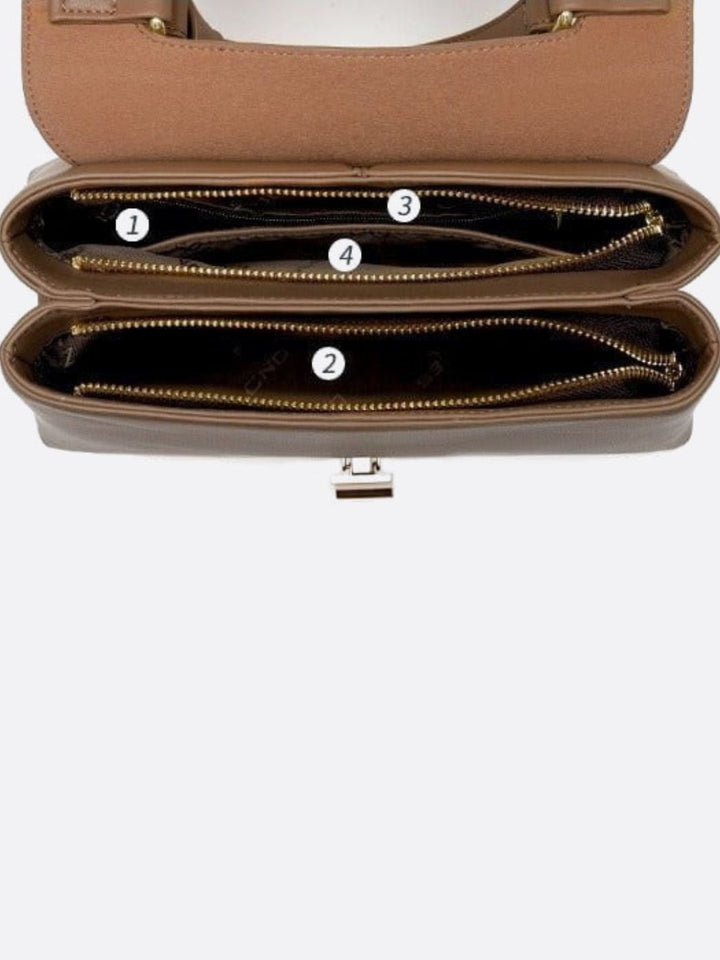 Taupe Håndtaske med Klap Rem og Guldlås