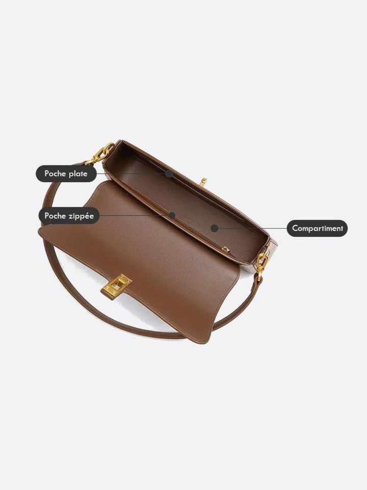 Elegant Læder Skuldertaske I Baguette Design med Guldlås