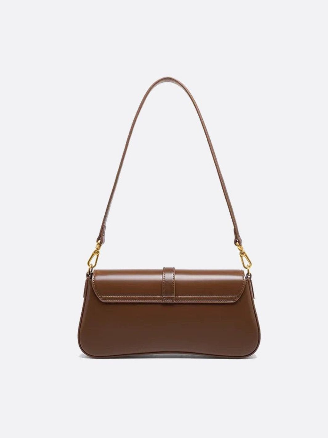 Elegant Læder Skuldertaske I Baguette Design med Guldlås