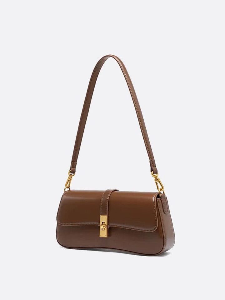 Elegant Læder Skuldertaske I Baguette Design med Guldlås