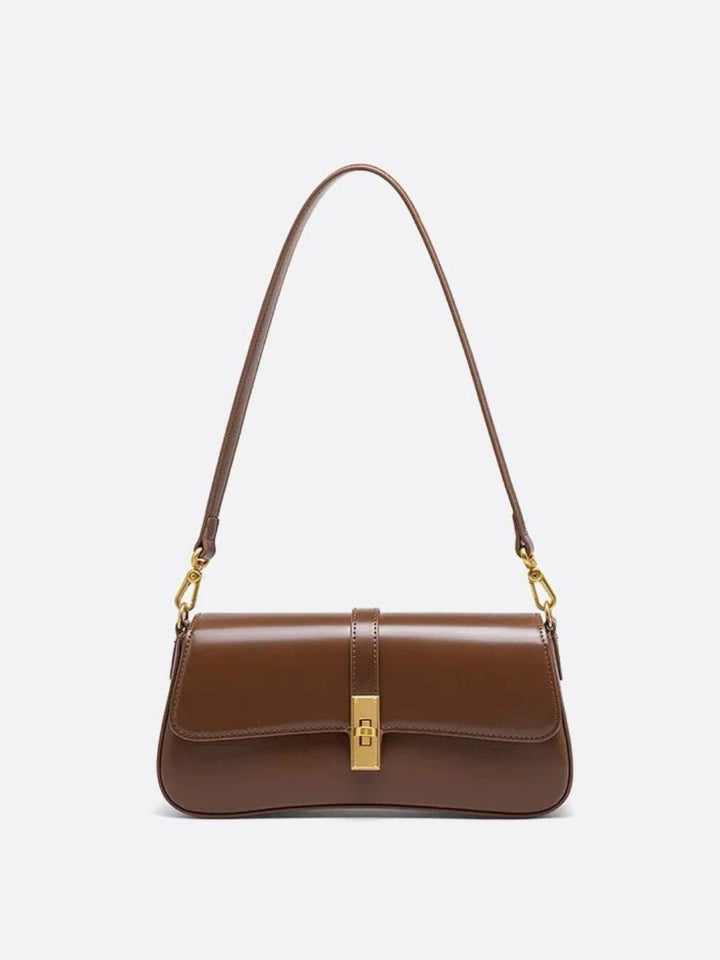Elegant Læder Skuldertaske I Baguette Design med Guldlås