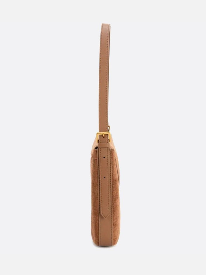 Saddle Taske I Ruskindslook med Guldlås