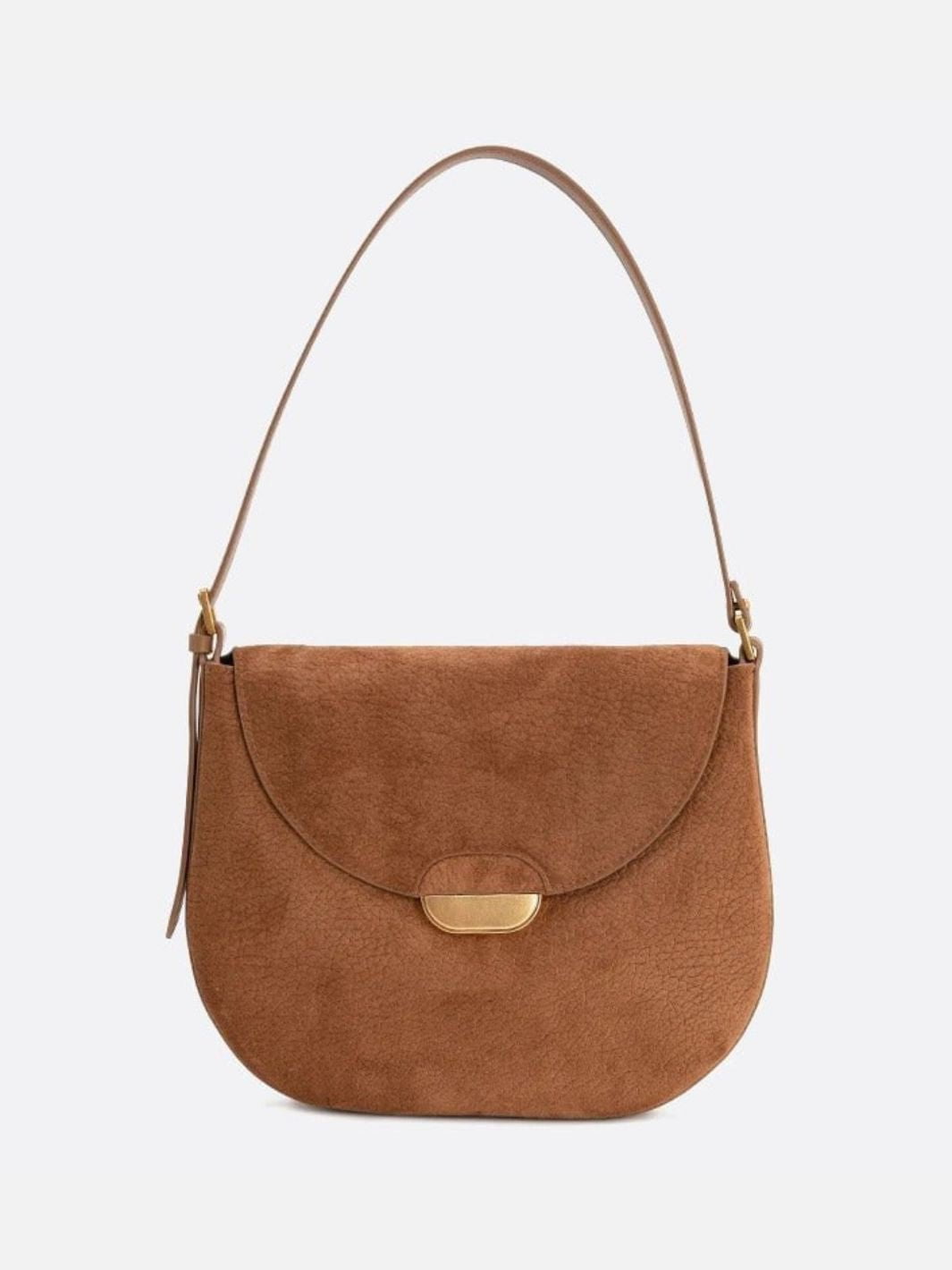 Saddle Taske I Ruskindslook med Guldlås
