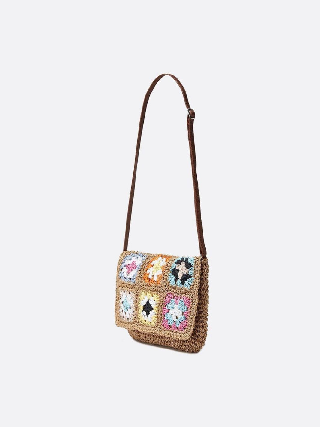 Skuldertaske I Strå og Hæklet Design I Boheme Stil
