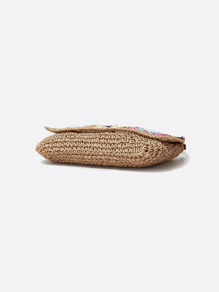 Skuldertaske I Strå og Hæklet Design I Boheme Stil