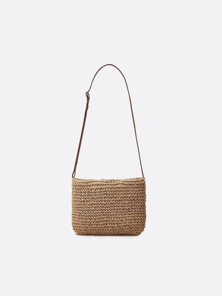 Skuldertaske I Strå og Hæklet Design I Boheme Stil
