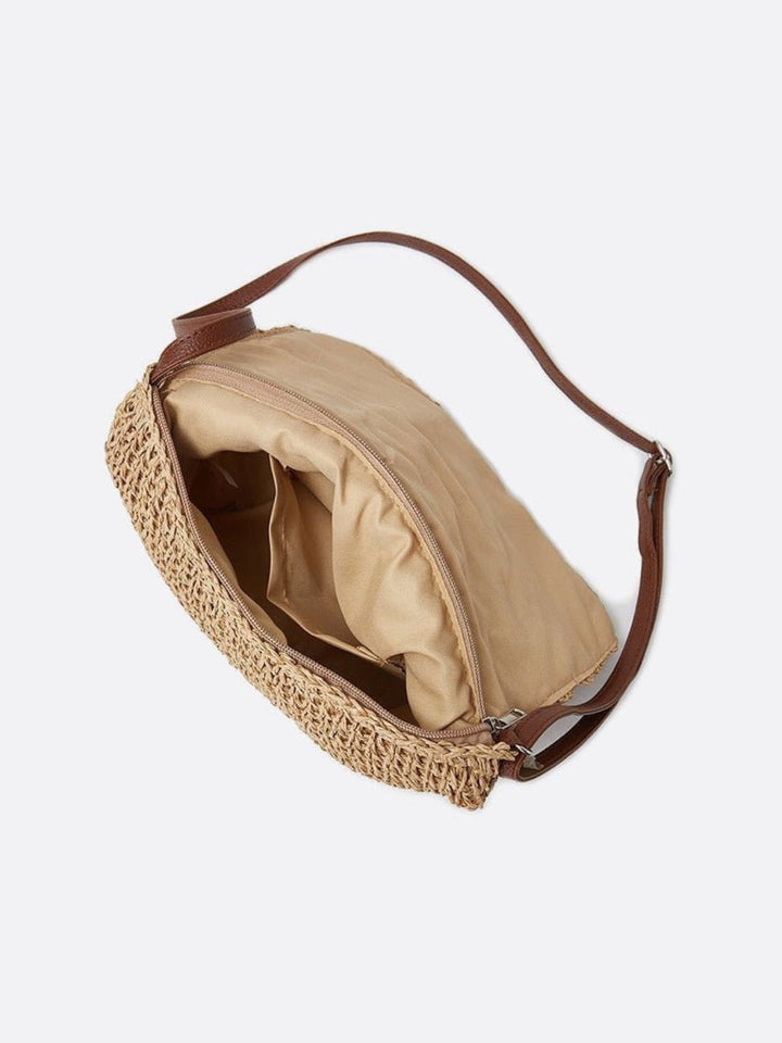 Skuldertaske I Strå og Hæklet Design I Boheme Stil