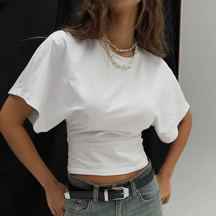 Cropped t-shirt med rund hals i blød komfort