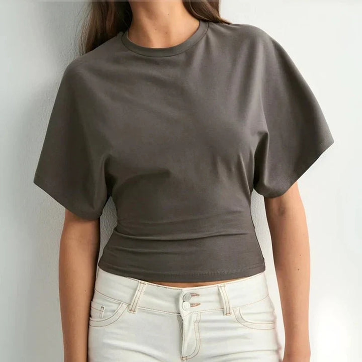 Cropped t-shirt med rund hals i blød komfort