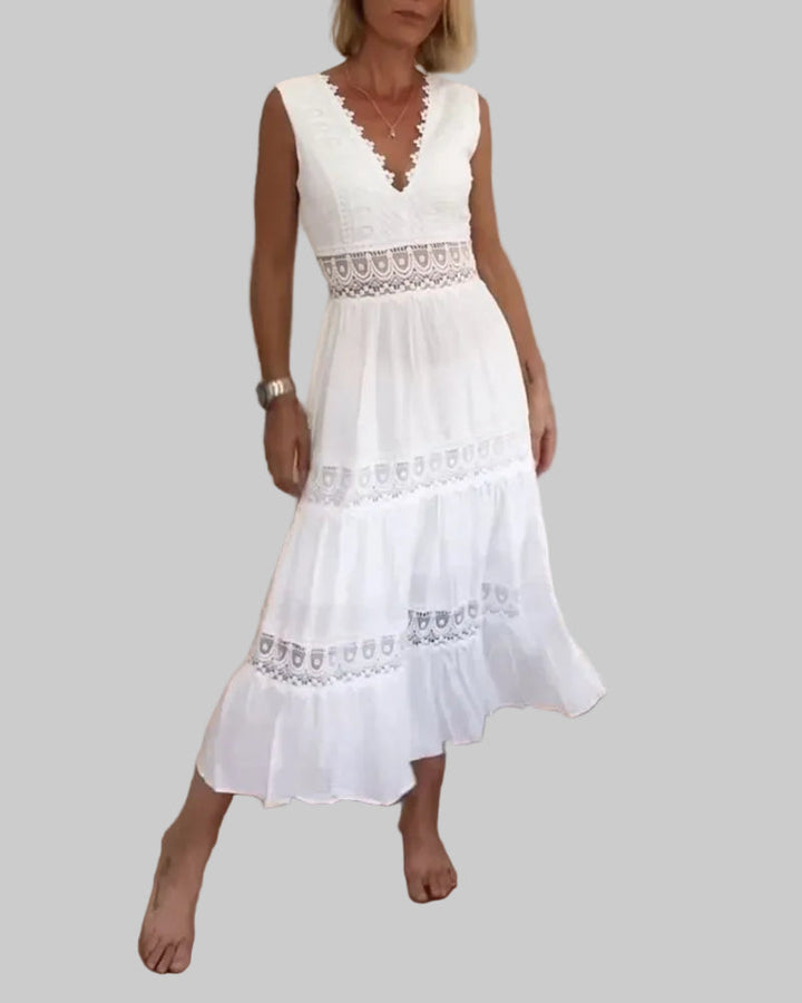 Women's Boho V-Neck Sleeveless A-Line Midi Dress