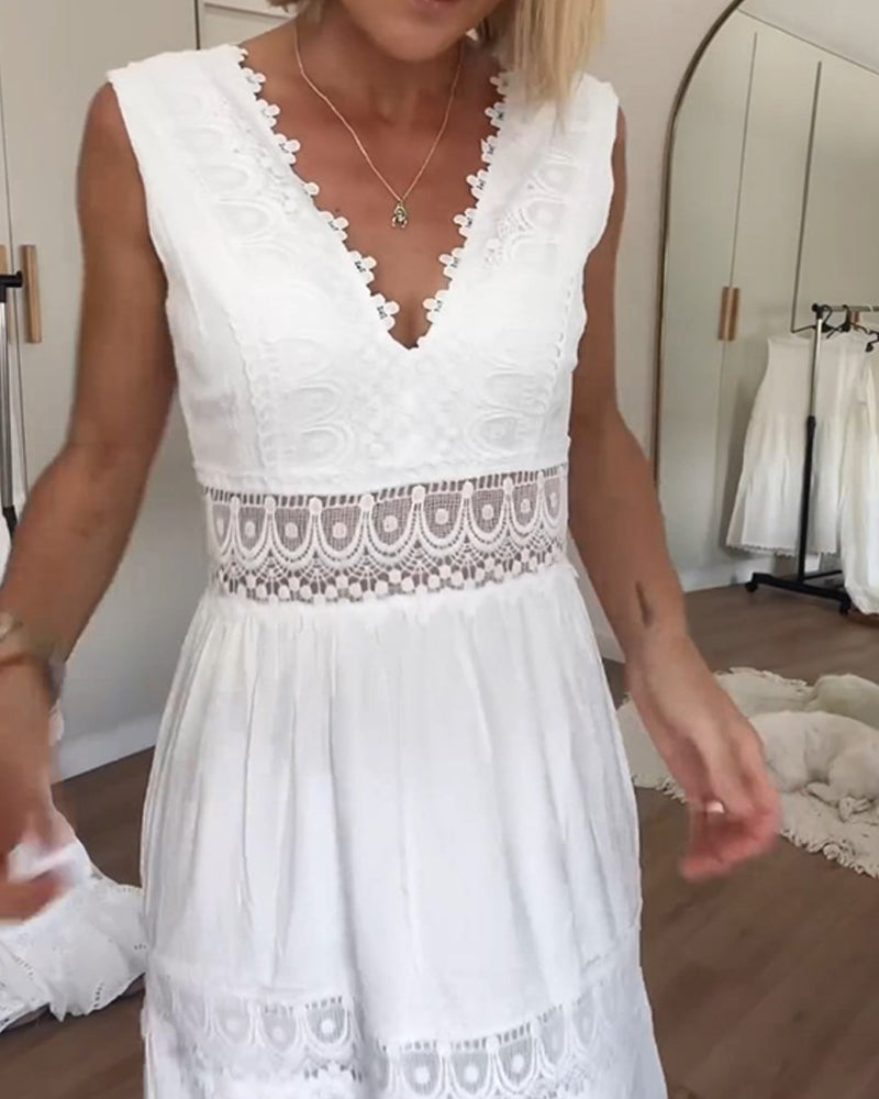 Women's Boho V-Neck Sleeveless A-Line Midi Dress