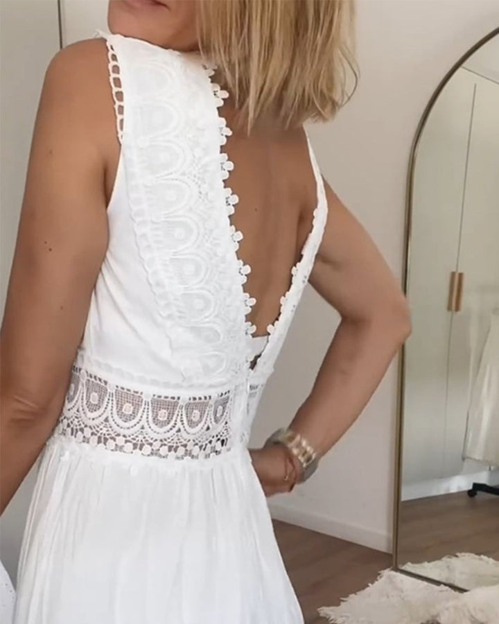 Women's Boho V-Neck Sleeveless A-Line Midi Dress