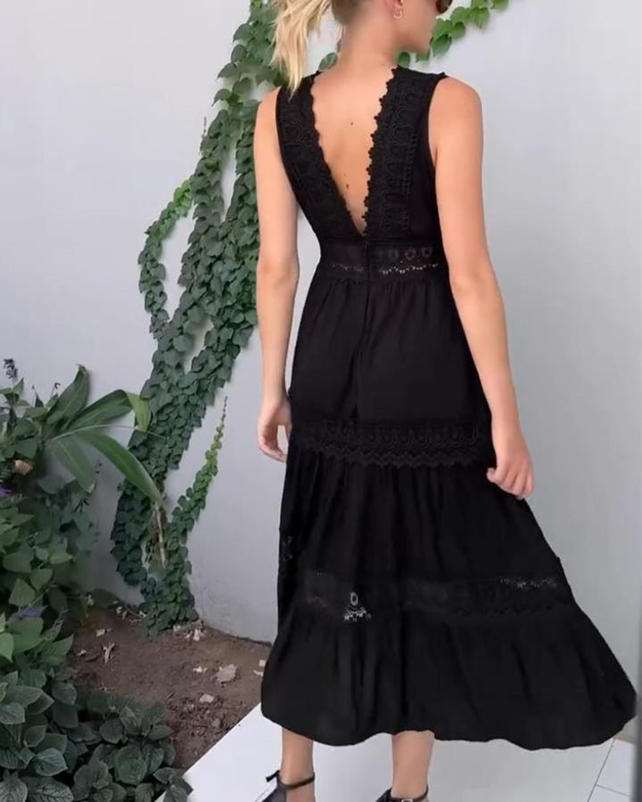 Women's Boho V-Neck Sleeveless A-Line Midi Dress