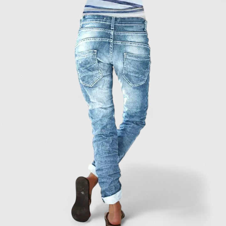 Women's Acid Wash Contrast-Stitch Skinny Jeans