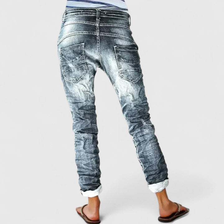 Women's Acid Wash Contrast-Stitch Skinny Jeans
