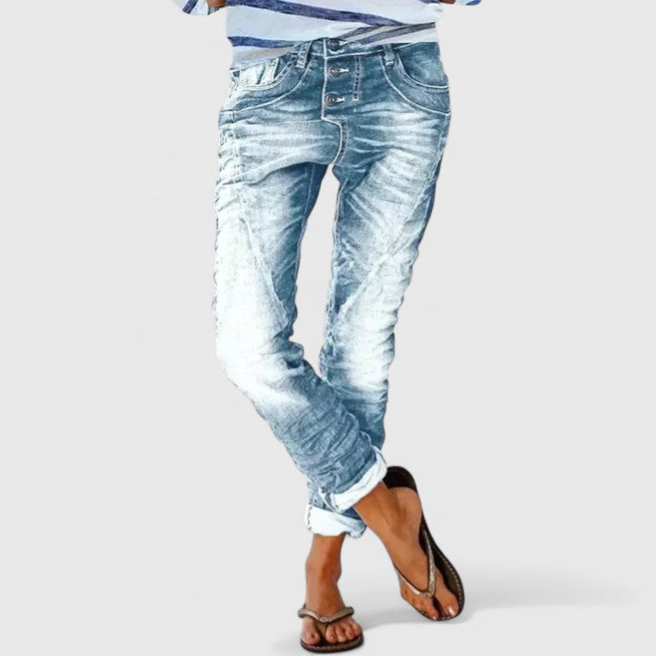 Women's Acid Wash Contrast-Stitch Skinny Jeans