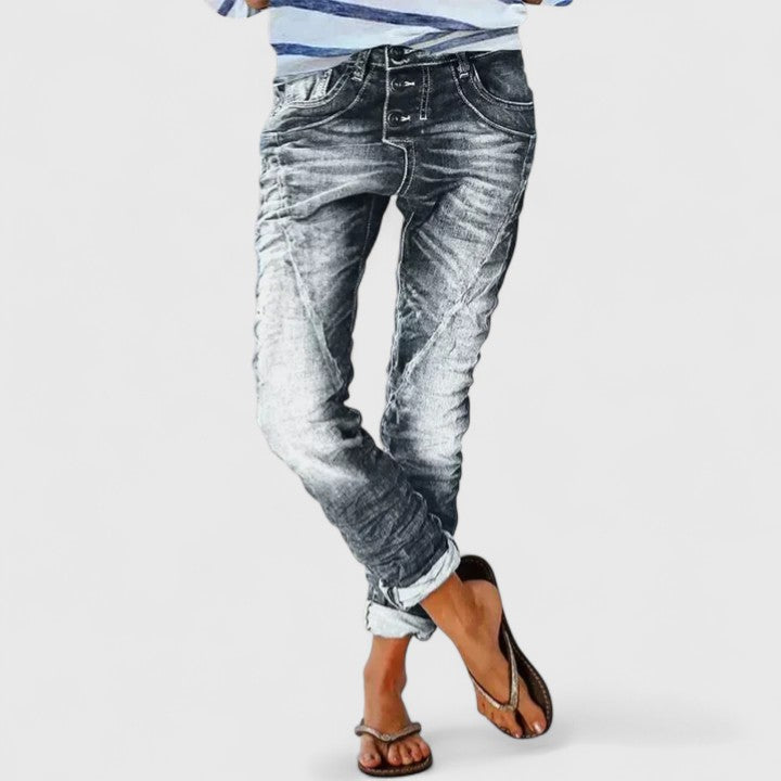 Women's Acid Wash Contrast-Stitch Skinny Jeans