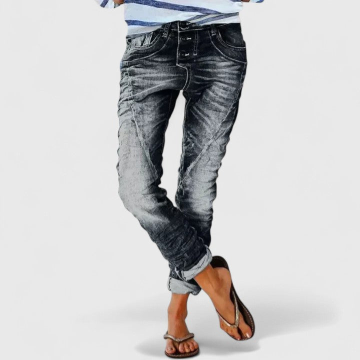 Women's Acid Wash Contrast-Stitch Skinny Jeans